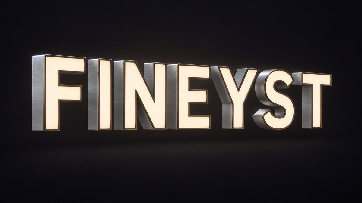 Front-lit FINEYST channel letters with brushed metal returns