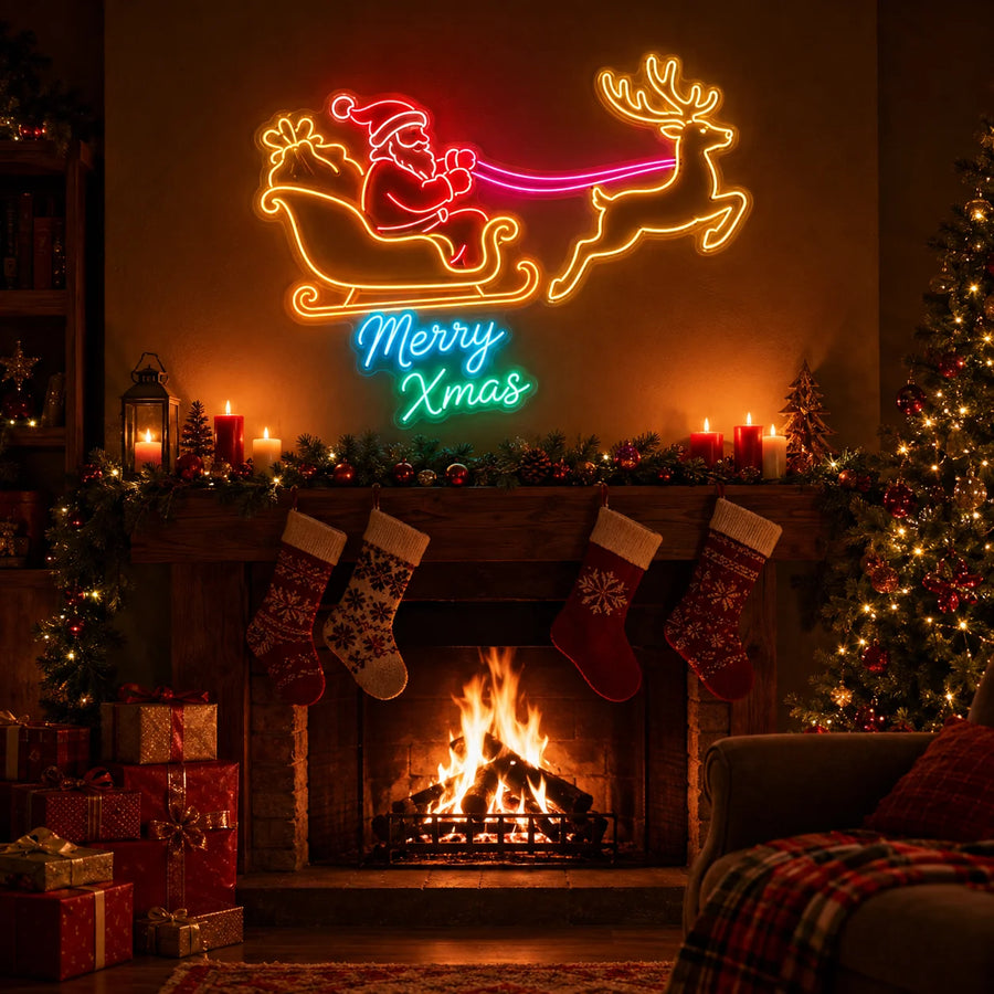Santa Sleigh Merry Xmas Neon Sign