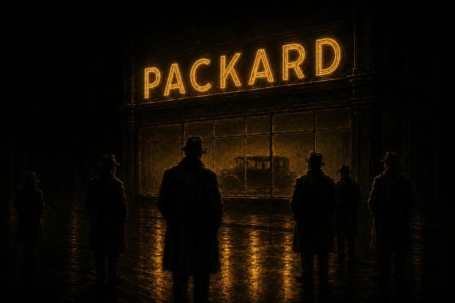 Crowds watching the Packard neon sign outside a Los Angeles showroom, 1923