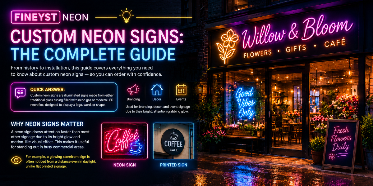 Custom Neon Signs: Complete Guide to Design, Installation, Materials, and Business Uses