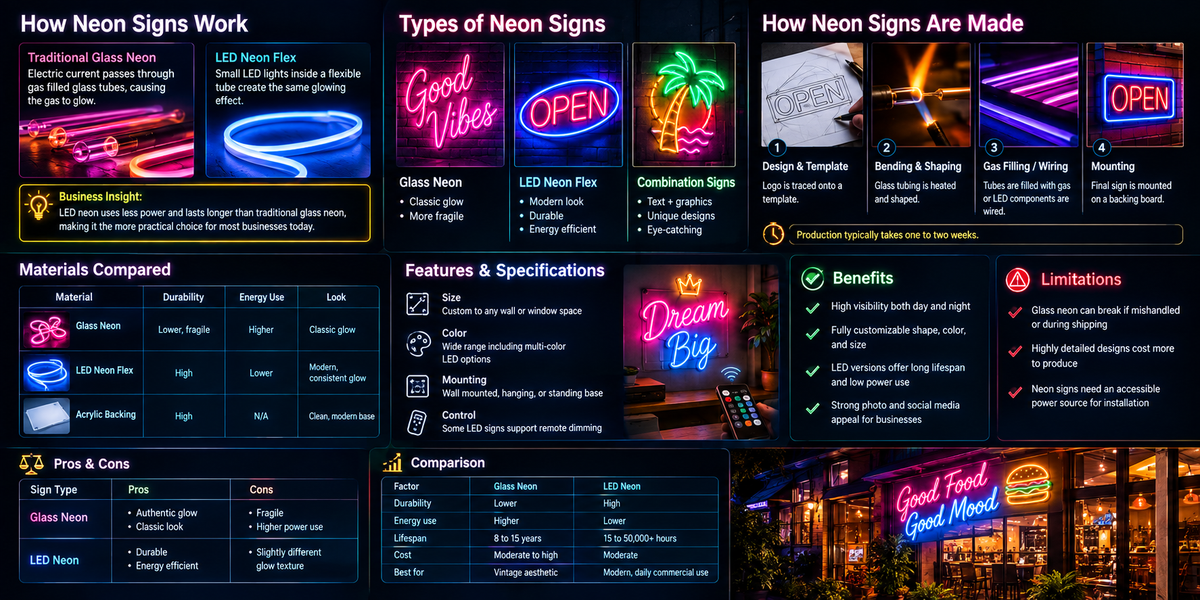 How neon signs work and different types of neon signs