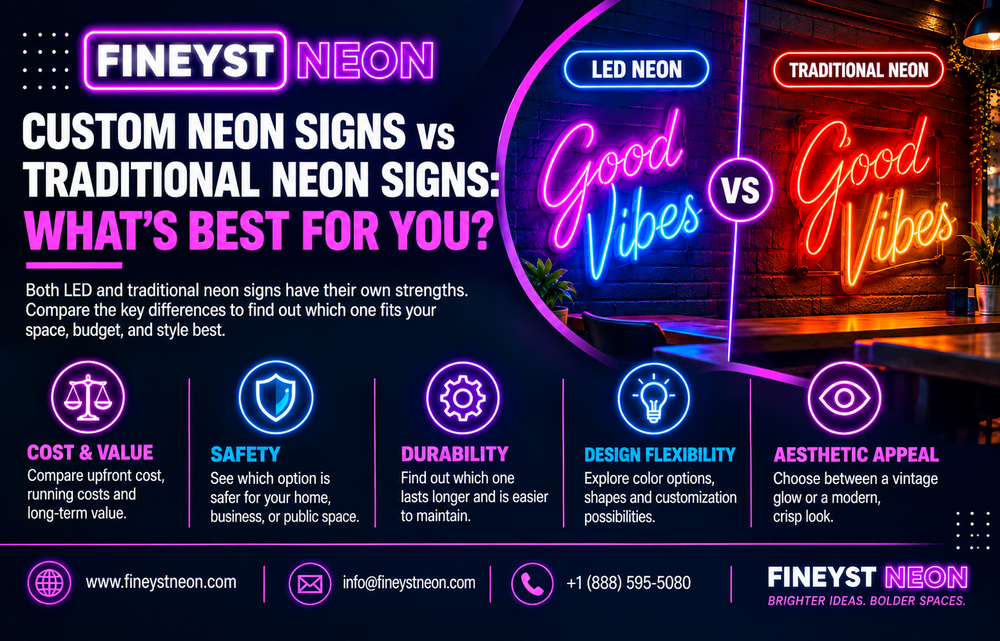 Custom neon signs vs traditional neon signs comparison
