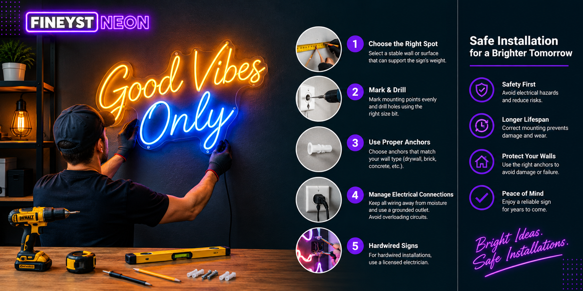 How to safely install a neon sign step-by-step guide with electrical safety tips