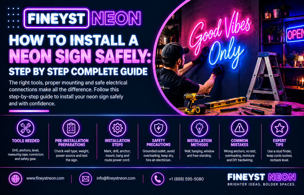 Fineyst Neon step by step guide on how to install a neon sign safely