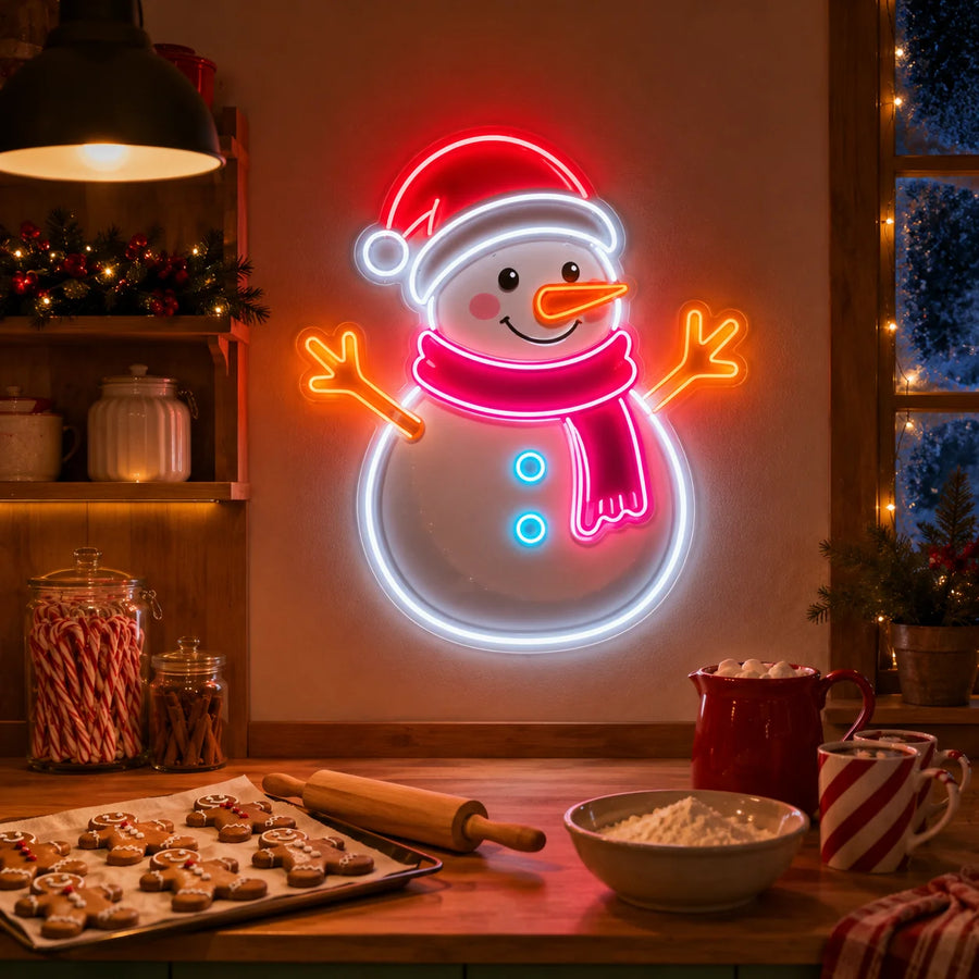 Santa Hat Snowman Neon Sign