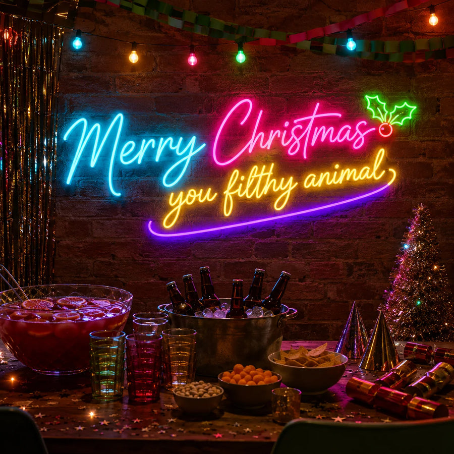 Merry Christmas You Filthy Animal Neon Sign