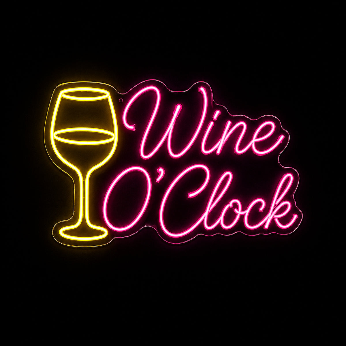 Wine O'Clock LED neon sign with wine glass by Fineyst Neon in Yellow & Pink, alternate view